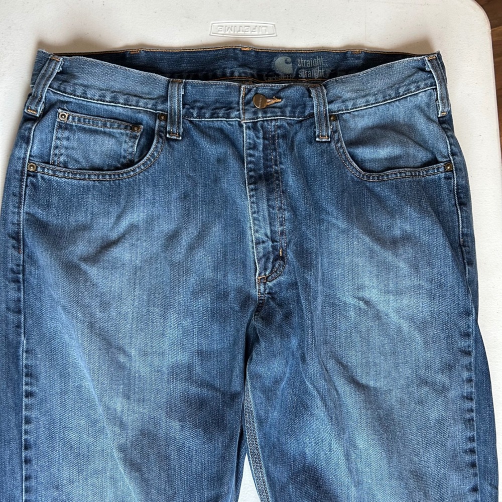 Carhartt Straight Fit Jeans Mens 38x32 Blue Denim Workwear 100067-496